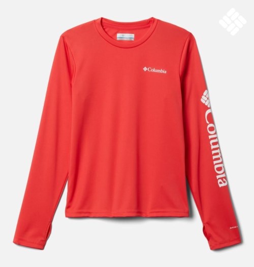 Kids' Columbia Fork Stream Long Sleeve Sweatshirts Red | CA-G6AL0