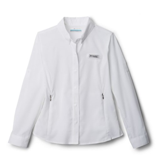 Kids' Columbia PFG Tamiami Long Sleeve Shirts White | CA-KA436