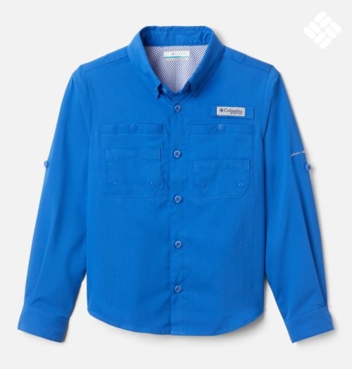 Kids' Columbia PFG Tamiami Long Sleeve Shirts Blue | CA-Y48LA