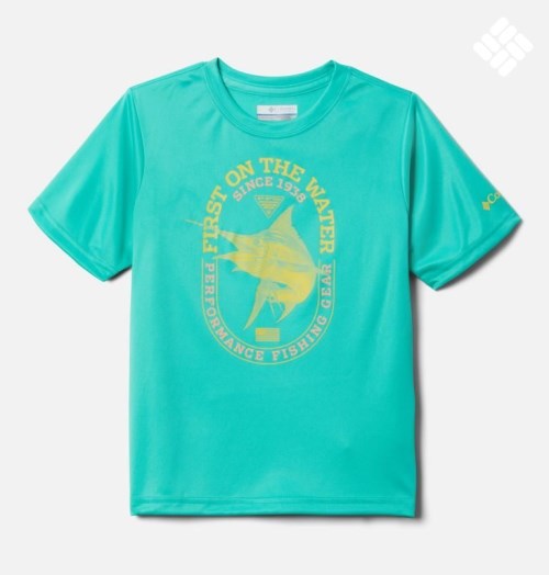 Kids' Columbia PFG Terminal Tackle First On The Water Short Sleeve T Shirts Turquoise | CA-K4CA1