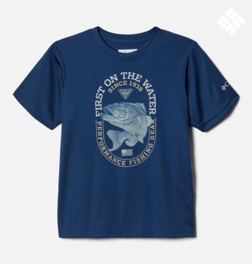 Kids' Columbia PFG Terminal Tackle First On The Water Short Sleeve T Shirts Navy | CA-QC135