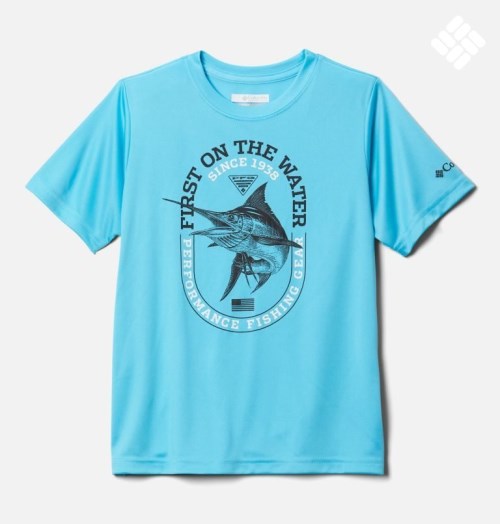 Kids' Columbia PFG Terminal Tackle First On The Water Short Sleeve T Shirts Light Blue | CA-X304A