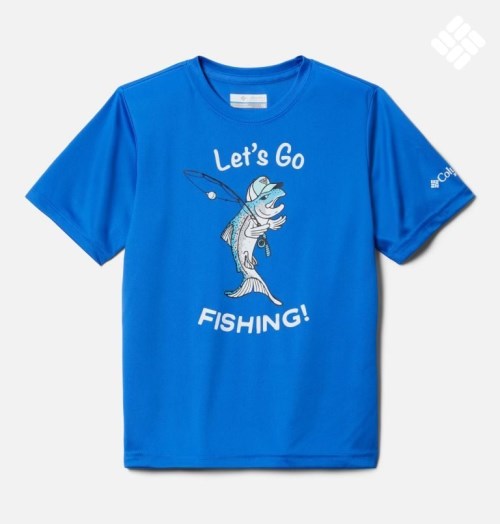 Kids' Columbia PFG Terminal Tackle LGF Short Sleeve T Shirts Blue | CA-B450A