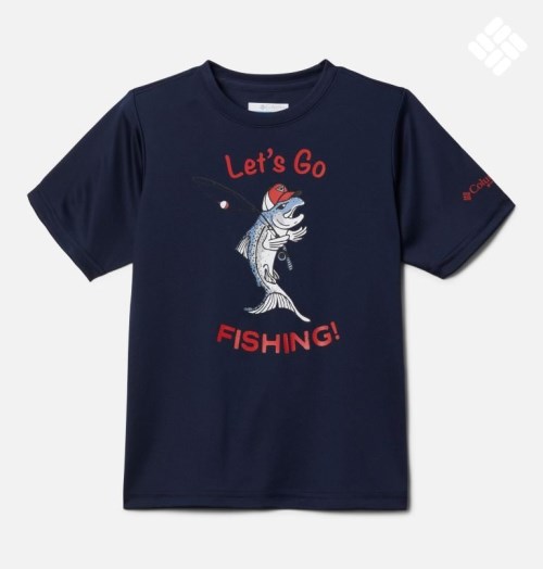 Kids' Columbia PFG Terminal Tackle LGF Short Sleeve T Shirts Navy | CA-K8C3A