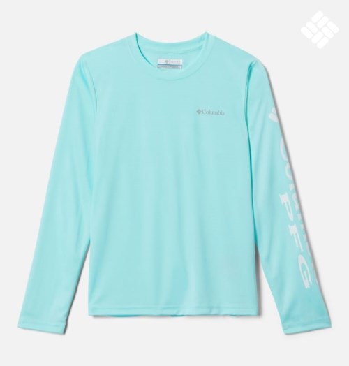 Kids' Columbia PFG Terminal Tackle Long Sleeve Sweatshirts Turquoise | CA-A31L0