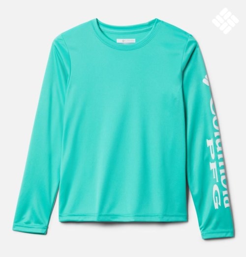 Kids' Columbia PFG Terminal Tackle Long Sleeve Sweatshirts Turquoise | CA-O340C