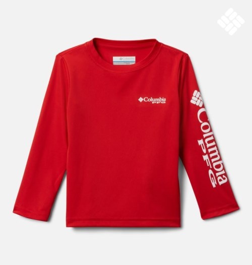 Kids' Columbia PFG Terminal Tackle Long Sleeve Sweatshirts Red | CA-S560A