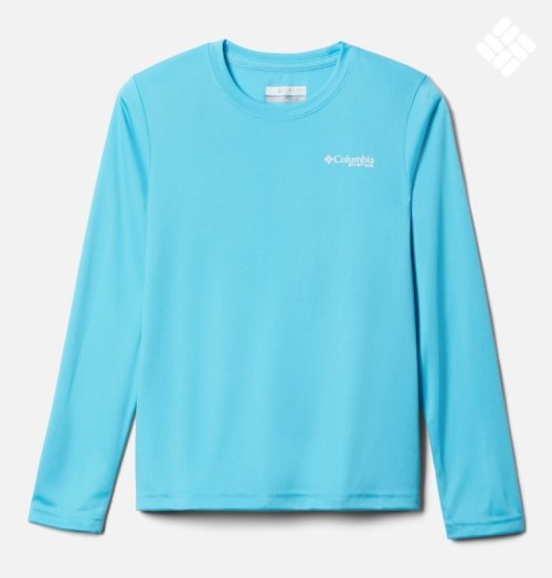 Kids' Columbia PFG Terminal Tackle Triangle Logo Long Sleeve Sweatshirts Turquoise | CA-E8LA6