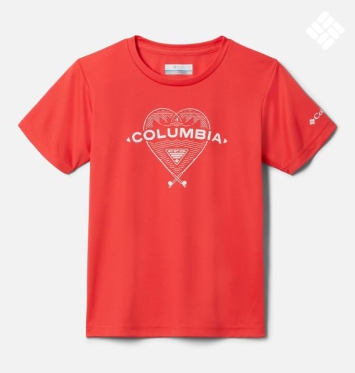 Kids' Columbia PFG Tidal Tee Heart Short Sleeve T Shirts Red | CA-L51C6