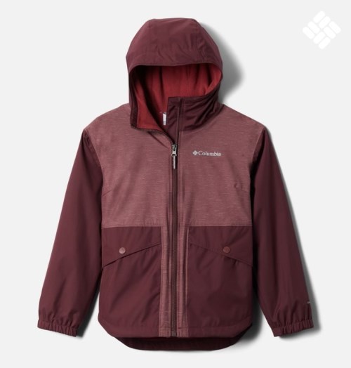 Kids' Columbia Rainy Trails Fleece Lined Jackets Burgundy | CA-F0413