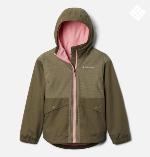 Kids' Columbia Rainy Trails Fleece Lined Jackets Olive | CA-S1A6L