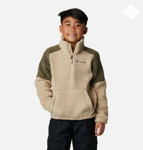 Kids' Columbia Rugged Ridge III Half Zip Sherpa Sweatshirts Beige / Olive | CA-C16A0