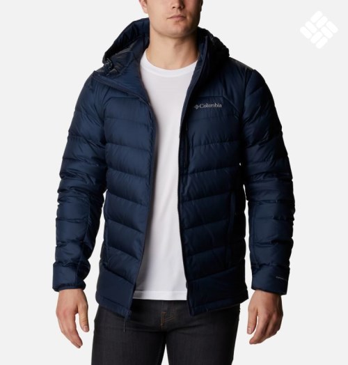 Men's Columbia Autumn Park Hooded Down Jackets Navy | CA-L3L1A