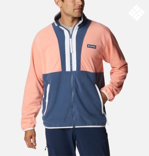 Men's Columbia Back Bowl Lightweight Fleece Jackets Coral / Navy | CA-M1405