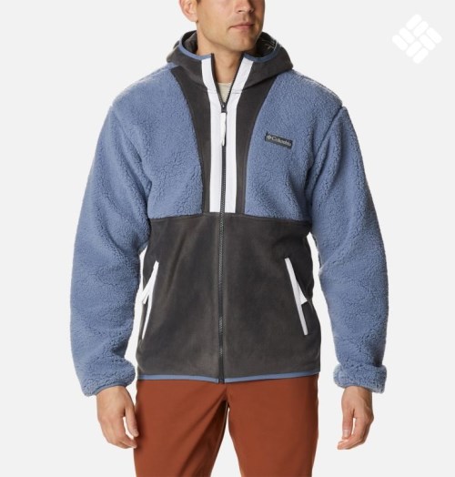 Men's Columbia Back Bowl Sherpa Full Zip Hoodie Fleece Jackets Blue / Black | CA-N08L6