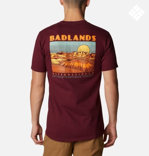 Men's Columbia Badlands Park T Shirts Burgundy | CA-S51C4