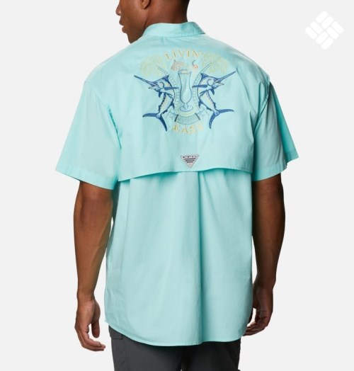 Men's Columbia Bonehead Icon Short Sleeve Shirts Turquoise | CA-DC5A6