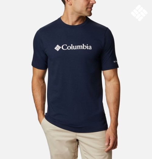 Men's Columbia CSC Basic Logo Short Sleeve T Shirts Navy | CA-F8L1C