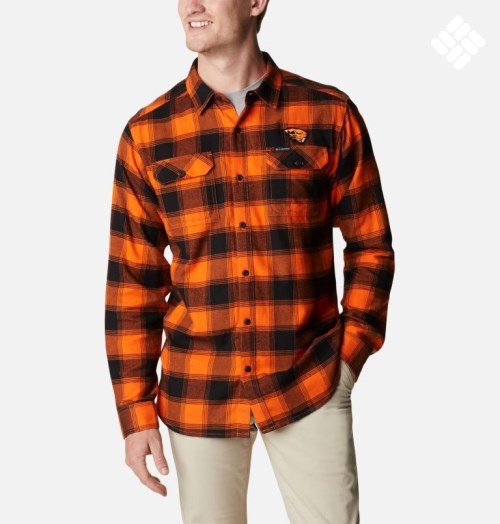 Men's Columbia Collegiate Flare Gun Flannel Long Sleeve - Oregon State Shirts Orange | CA-FC63L