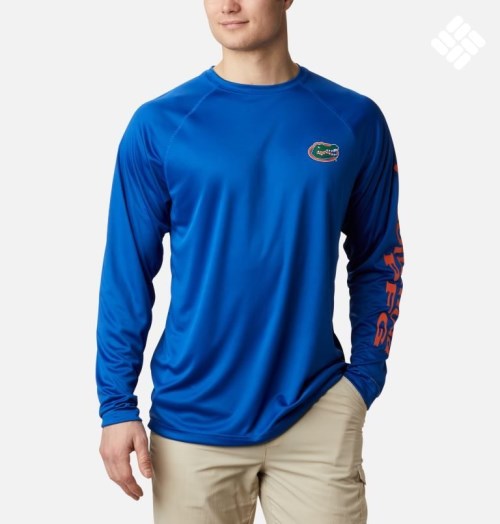 Men's Columbia Collegiate PFG Terminal Tackle Long Sleeve - Florida Sweatshirts Blue | CA-W3A86