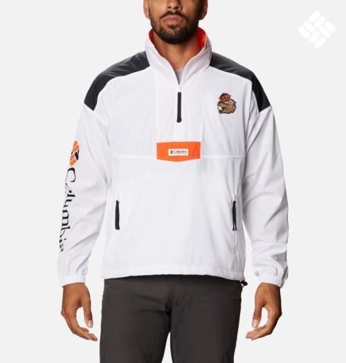 Men's Columbia Collegiate Santa Ana Anorak - Oregon State Jackets White / Black | CA-C8C35