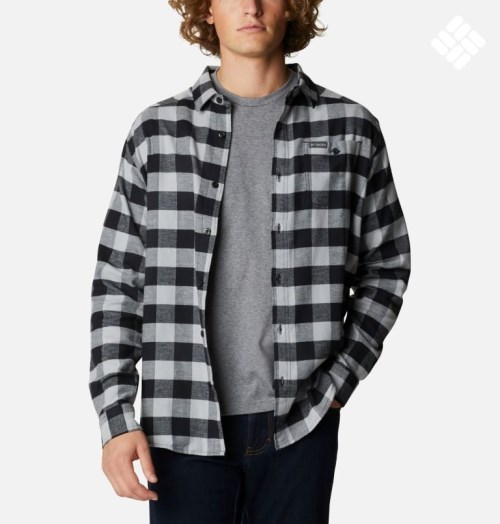 Men's Columbia Cornell Woods Flannel Long Sleeve Shirts Black / Grey | CA-ZL053