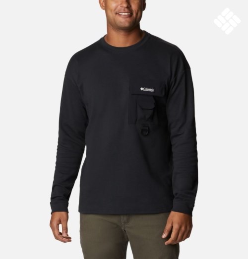 Men's Columbia Field Creek Double Knit Long Sleeve Sweatshirts Black | CA-TL310