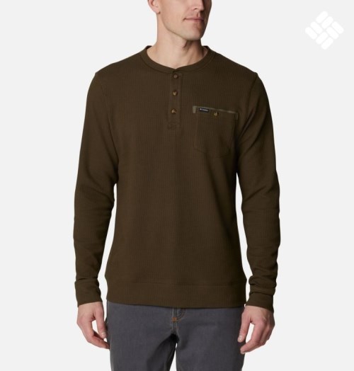 Men's Columbia Flare Gun II Waffle Henley Sweatshirts Dark Brown | CA-FC016