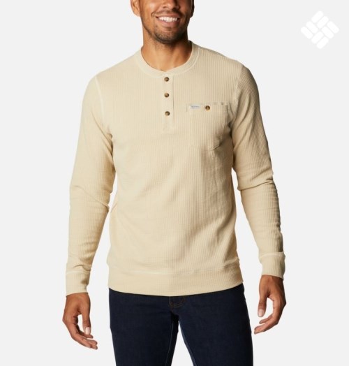 Men's Columbia Flare Gun II Waffle Henley Sweatshirts Cream | CA-Z5A36