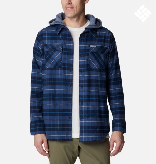 Men's Columbia Flare Gun Stretch Flannel Hoodie Shirts Stripe | CA-H3A01