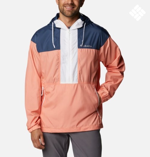 Men's Columbia Flash Challenger Anorak Jackets Coral / Navy | CA-Y83L1