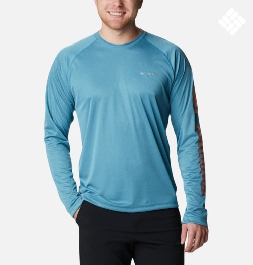 Men's Columbia Fork Stream Heather Long Sleeve Sweatshirts Turquoise | CA-IL834