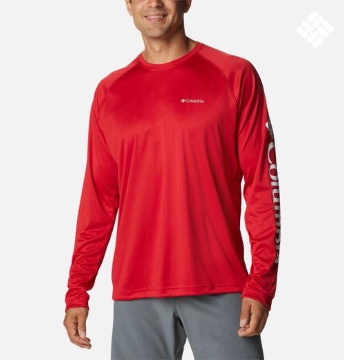 Men's Columbia Fork Stream Long Sleeve Sweatshirts Red | CA-G0A41