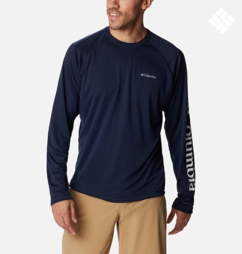 Men's Columbia Fork Stream Long Sleeve Sweatshirts Navy | CA-N8CA6