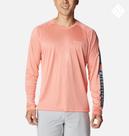 Men's Columbia Fork Stream Long Sleeve Sweatshirts Coral | CA-V5843