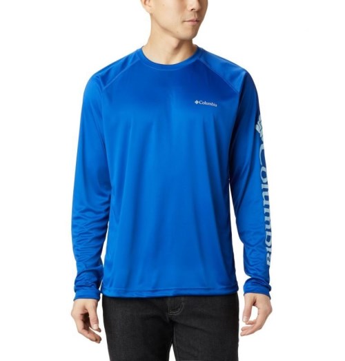 Men's Columbia Fork Stream Long Sleeve Sweatshirts Blue | CA-Y531C