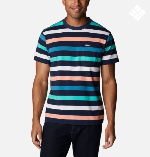 Men's Columbia Glendoveer Pocket T Shirts Stripe | CA-K541A