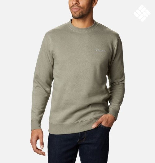 Men's Columbia Hart Mountain II Crew Sweatshirts Olive | CA-M6A85