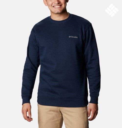 Men's Columbia Hart Mountain II Crew Sweatshirts Navy | CA-TL5C3