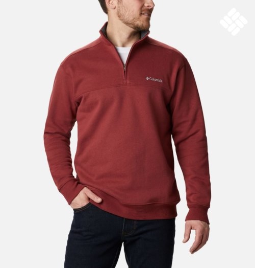 Men's Columbia Hart Mountain II Half Zip Sweatshirts Red | CA-C3L65