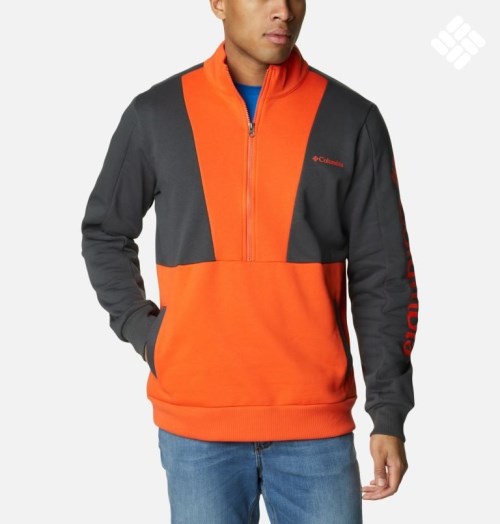 Men's Columbia Lodge Colorblock Half Zip Sweatshirts Orange / Black | CA-H6C18