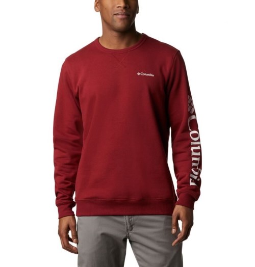 Men's Columbia Logo Fleece Crew Sweatshirts Red | CA-Y53C4