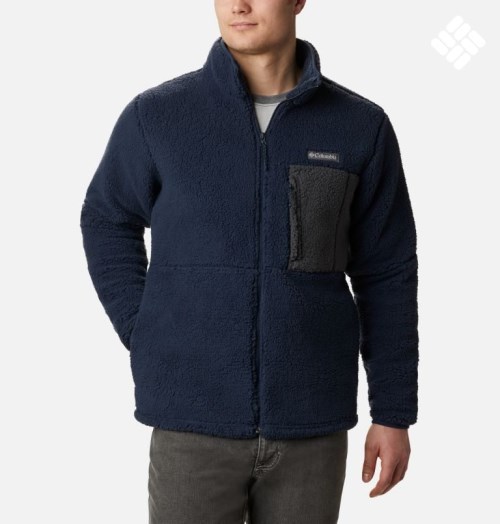 Men's Columbia Mountainside Heavyweight Sherpa Fleece Jackets Navy | CA-C1348