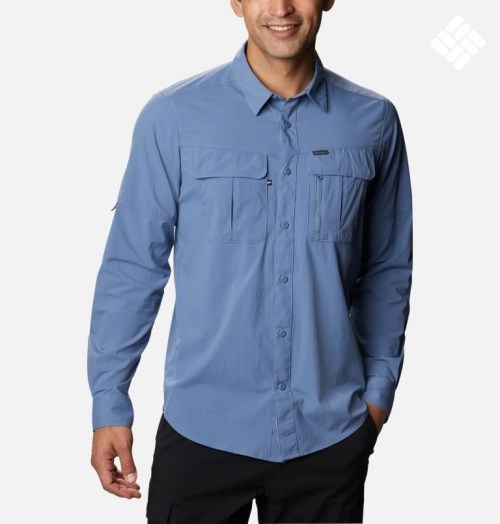 Men's Columbia Newton Ridge Long Sleeve Shirts Blue | CA-Z4860