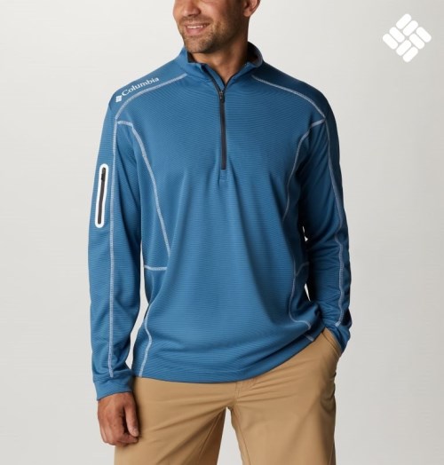 Men's Columbia Omni-Wick Shotgun Quarter-Zip Sweatshirts Blue | CA-R038C