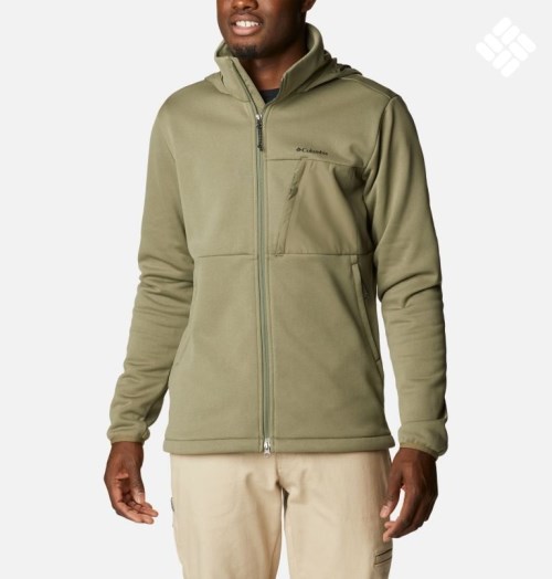 Men's Columbia Out-Shield Dry Full Zip Hooded Fleece Jackets Olive | CA-HA015