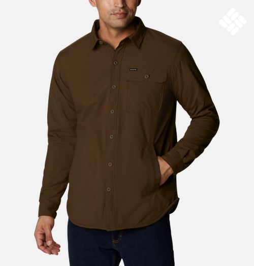 Men's Columbia Outdoor Elements Shirts Dark Brown | CA-BC5L4