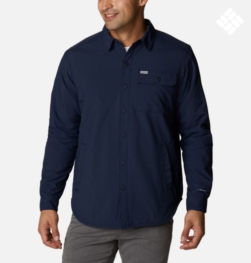 Men's Columbia Outdoor Elements Shirts Navy | CA-N4C08