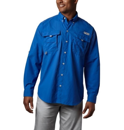 Men's Columbia PFG Bahama II Long Sleeve Shirts Blue | CA-H86C0