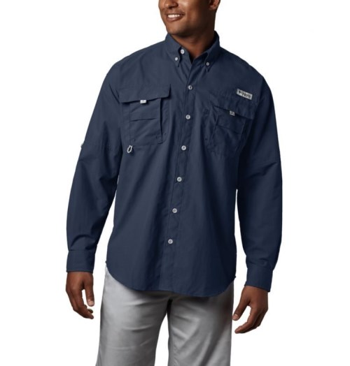 Men's Columbia PFG Bahama II Long Sleeve Shirts Navy | CA-T135C